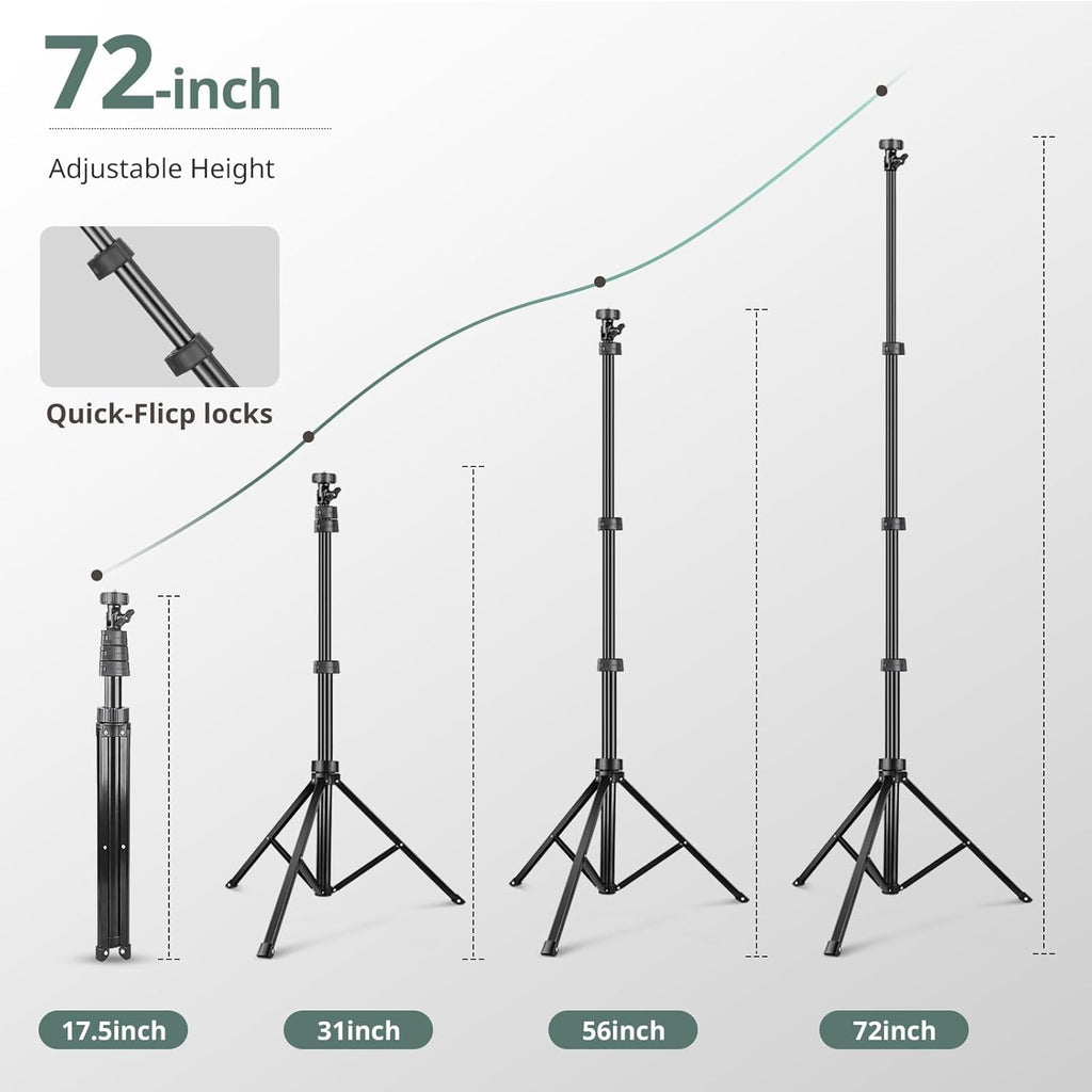 72" Phone Tripod, Extendable Cell Phone Tripod Stand, Selfie Stick with Wireless Remote and Phone Holder, Compatible with Iphone Android Phone, Camera