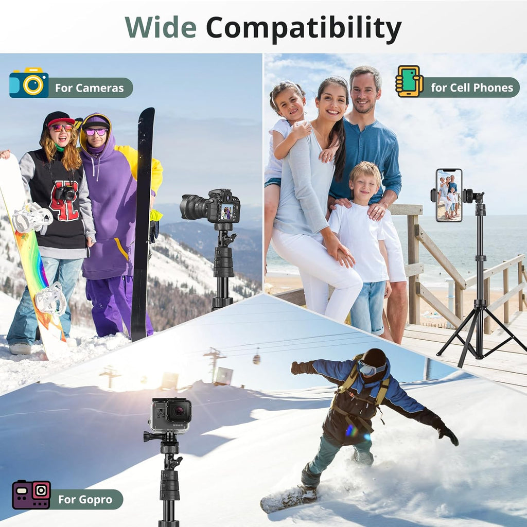 72" Phone Tripod, Extendable Cell Phone Tripod Stand, Selfie Stick with Wireless Remote and Phone Holder, Compatible with Iphone Android Phone, Camera