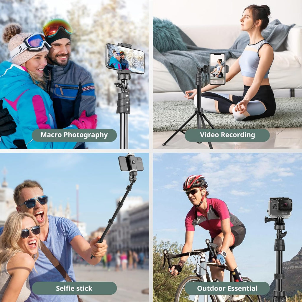 72" Phone Tripod, Extendable Cell Phone Tripod Stand, Selfie Stick with Wireless Remote and Phone Holder, Compatible with Iphone Android Phone, Camera