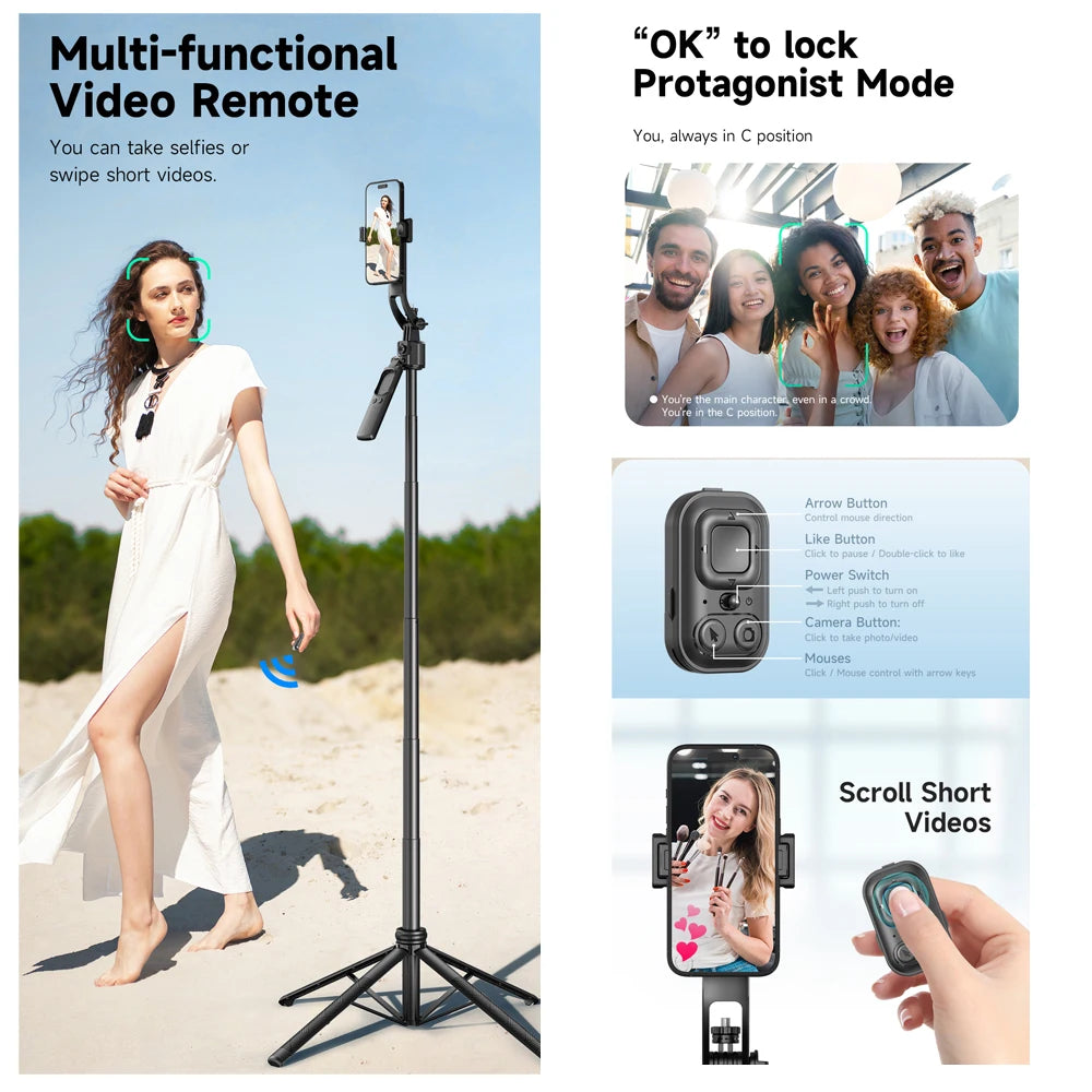 AI Smart Tripod Selfie Stick Foldable 360°