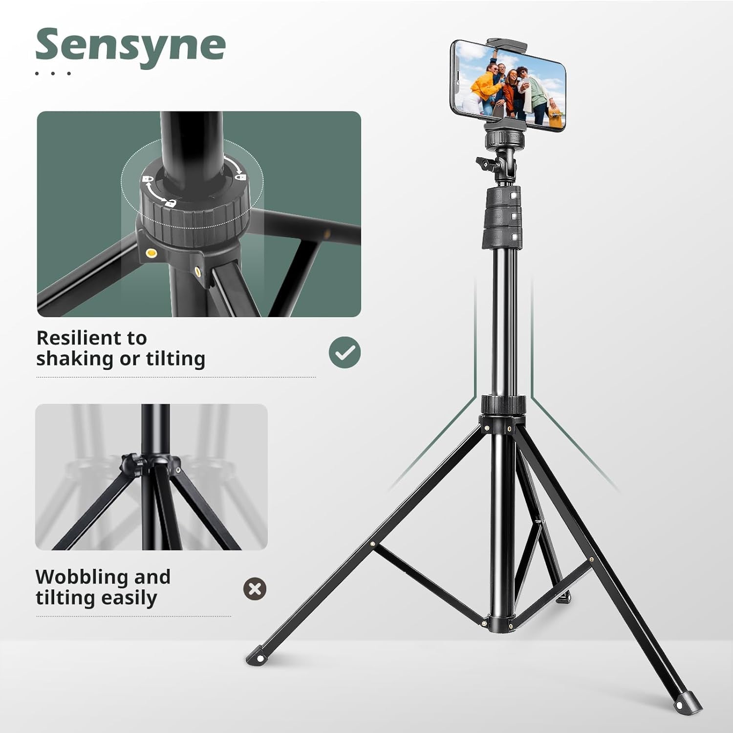 72" Phone Tripod, Extendable Cell Phone Tripod Stand, Selfie Stick with Wireless Remote and Phone Holder, Compatible with Iphone Android Phone, Camera